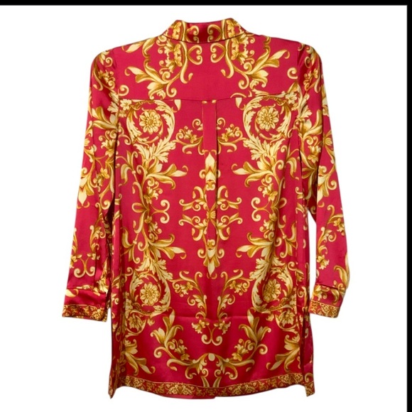 Chico's Women's Boho Ornate Scroll-Print Long Sleeve Tunic Sz Small Pink Gold - Picture 12 of 14